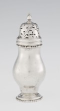 Powdered sugar bowl, powdered sugar bowl pear-shaped with domed openwork cover topped with a bowl;