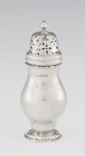 Powdered sugar bowl, pear-shaped on a circular profiled foot, with a domed openwork cover topped