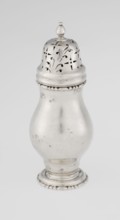 Powdered sugar bowl, powdered sugar bowl with domed openwork cover topped with a bowl; pear-shaped