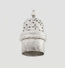 Powdered sugar bowl, pear-shaped on a circular profiled foot, with a domed openwork cover topped