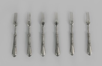 Six fruit forks by Adam Nagalski 1862–1944, 1915–1920, Poland, Warsaw; cutlery; height 16.5 cm,