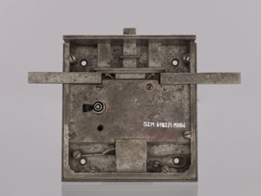 Square-faced door lock with latches and key. Maker: Michal Taszynski fl. 1820–1838. Made 1861 for