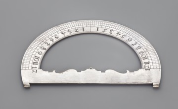 Protractor, acanthus ornament, measuring instrument. Protractor made of silver-plated brass, ca.