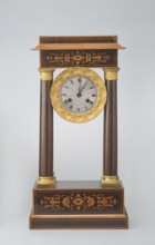 Mantel clock by Alexandre Pertrand fl. ca. 1840. Four-column portico form on cuboid base and