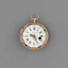 Pocket watch by Daniel Schepcke fl. 1765–1775. Gold case engraved with a bouquet of flowers and a