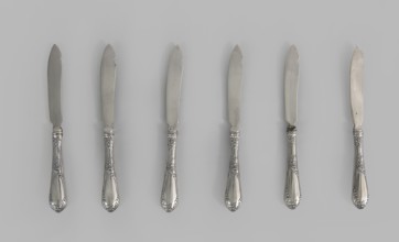 6 fruit knives, Nagalski, Adam 1862–1944 goldsmith, 1915–1920, Warsaw, Poland; cutlery; height 17.3