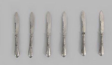 6 fruit knives; maker: Adam Nagalski 1862–1944, goldsmith; dated 1915–1920; Warsaw, Poland;