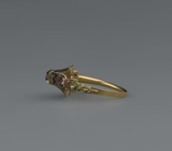 Women's ring, 19th century, Poland; jewelry; height 2.4 cm, width 2.1 cm, A gold ring resting on a
