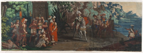 Wallpaper Pizarro's Arrival in Peru from the series The Incas - detail. Pizarro, Francisco