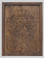 Leather embossing mold, creator unknown, rococo style, Wettin family panoply ornament, Order of the