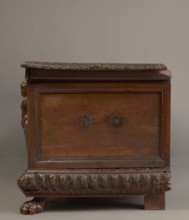 Chest, acanthus twig, fantastic animals, fantastic figures, snakes, coats of arms, herms decorative