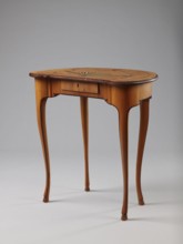 Table, Auxiliary table supported by four slender, slightly curved S-shaped legs framed and bound
