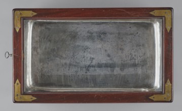 Bidet, unknown origin, hygiene; cuboid mahogany bidet containing a plated container of the same