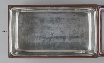 Bidet, unknown origin, hygiene; cuboid mahogany bidet containing a plated container of the same