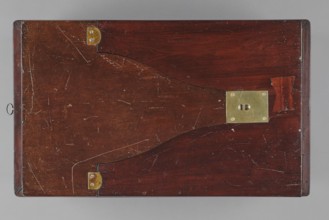 Bidet, unknown origin, hygiene; cuboid mahogany bidet containing a plated container of the same