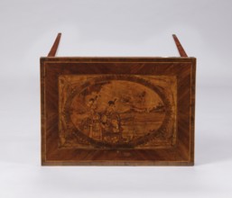 Table, figures in Eastern costume, figures against a landscape, palm trees, seascapes, sailing