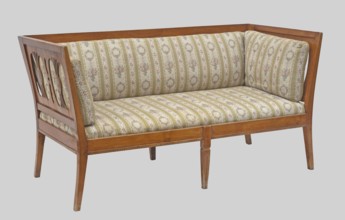 Sofa, unknown origin, Biedermeier, epergne ornament, classicism; arched outer legs and straight