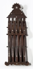 Chair, rosettes and geometric ornament, Kufi script. Scissor chair with footrest, seat, and