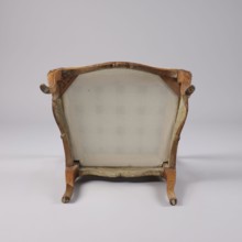 Armchair, rococo style, carved and upholstered seat, backrest and armrests, on four cabriole legs