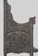 Armchair, wickerwork ornament, battle scenes, knights, plant ornament, dogs, ca. 1500 or 1st half