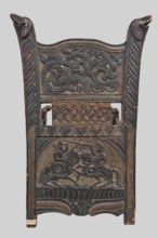 Armchair, wickerwork ornament, battle scenes, knights, plant ornament, dogs, ca. 1500 or 1st half