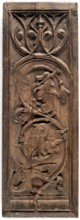 Furniture panel in bas-relief in the shape of an elongated standing rectangle, late 15th century,