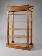 Shelf unit, Biedermeier, architectural elements, pilasters, birch, wall-mounted, with four