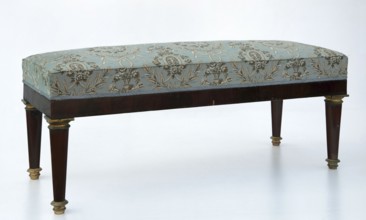 Banquette, empire style, early 19th century, rectangular mahogany banquette upholstered, supported
