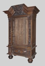 Wardrobe, provenance, putti; baroque style; coats of arms; plant decoration; lion masks;