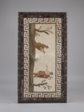 Table, Neo-Baroque richly carved table with a rectangular mosaic top supported by four supports in