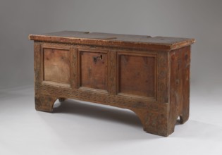 Chest, Gothic style, floral and geometric ornament, repossession/purchase provenance noted, chest