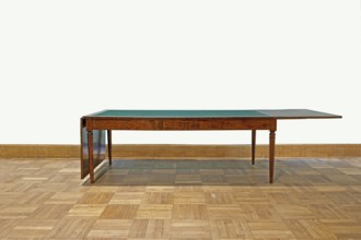 Table, Biedermeier style 1830–1837, rectangular table with drop-down flaps on the short sides;