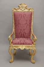 Travel armchair, late Baroque type, carved and gilded, with a high flat backrest, on cabriole legs