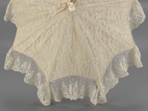 Umbrella. Women's umbrella made of white lace; canopy trimmed with cream silk at the bottom,