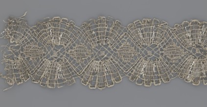 Lace fragment, lace, metal threads, 18th century, Europe, fabric, width 8.2 cm, length 27.5 cm., A
