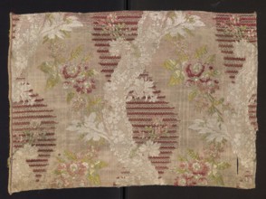 Fabric fragment: patterned silk with floral and lace motifs, mid-18th century, France. Silk fabric