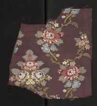 Fabric fragment, fragments of silk fabric, patterned with a symmetrical composition of bouquets and