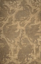 Fabric fragment, patterned silk brocaded with gold Cypriot thread on pale pink ground. The brocaded