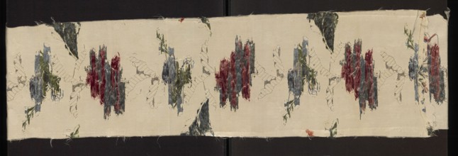 Fabric fragment, 18th-century silk fabric fragment with metal threads; patterned floral broché in