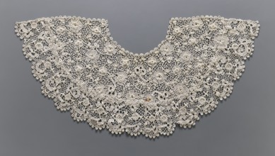 Collar, origin unknown, women's clothing accessory. Needle lace collar with floral tendril pattern
