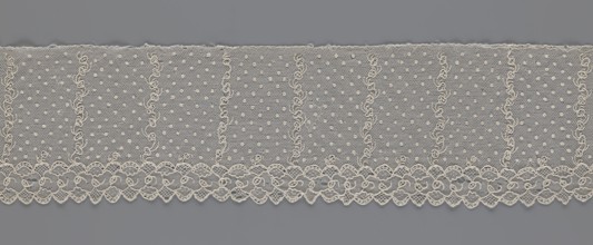 Lace fragment, strip with a serrated edge on one side and an edge-type ornament on the serrated