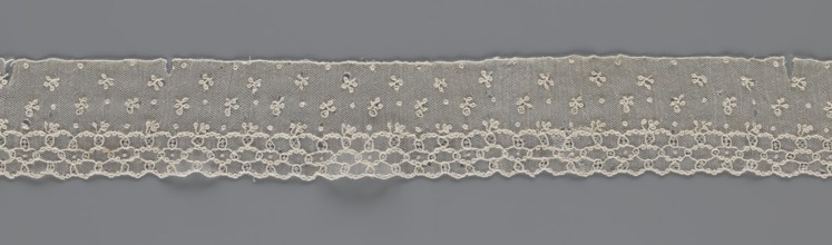 Lace fragment, lace; Edge ornament on one side — a kind of net with numerous loops, small round and