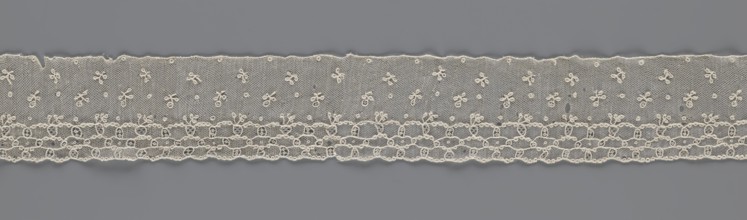 Lace fragment, lace; edge ornament on one side — a kind of net with numerous loops, small round and