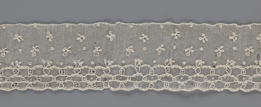 Lace fragment, lace, Edge ornament on one side - a kind of net with numerous loops, small round and
