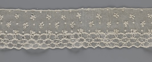 Lace fragment, lace, Edge ornament on one side - a kind of net with numerous loops, small, round