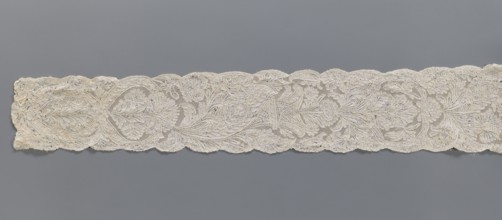Lace fragment, Binche lace, plant ornaments, floral ornaments; floral and plant pattern in a