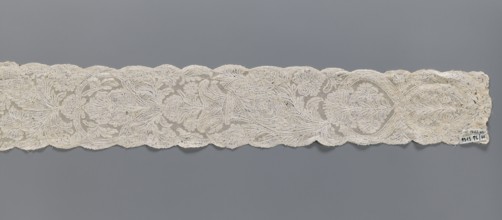 Lace fragment, Binche lace, plant ornaments, floral ornaments. Floral and plant pattern in a
