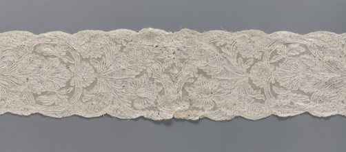 Lace fragment, Binche lace, plant ornaments, floral ornaments, floral and plant pattern in a