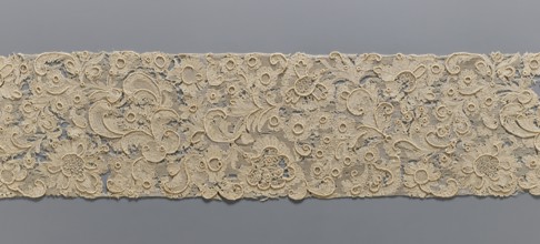 Fragment of lace, lace, plant ornaments, ca. 1700, France, lace, width 17 cm, length 157 cm, A long