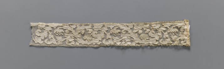 Two fragments of appliqués on batiste tulle: a with a floral tendril pattern; b with a fragment of